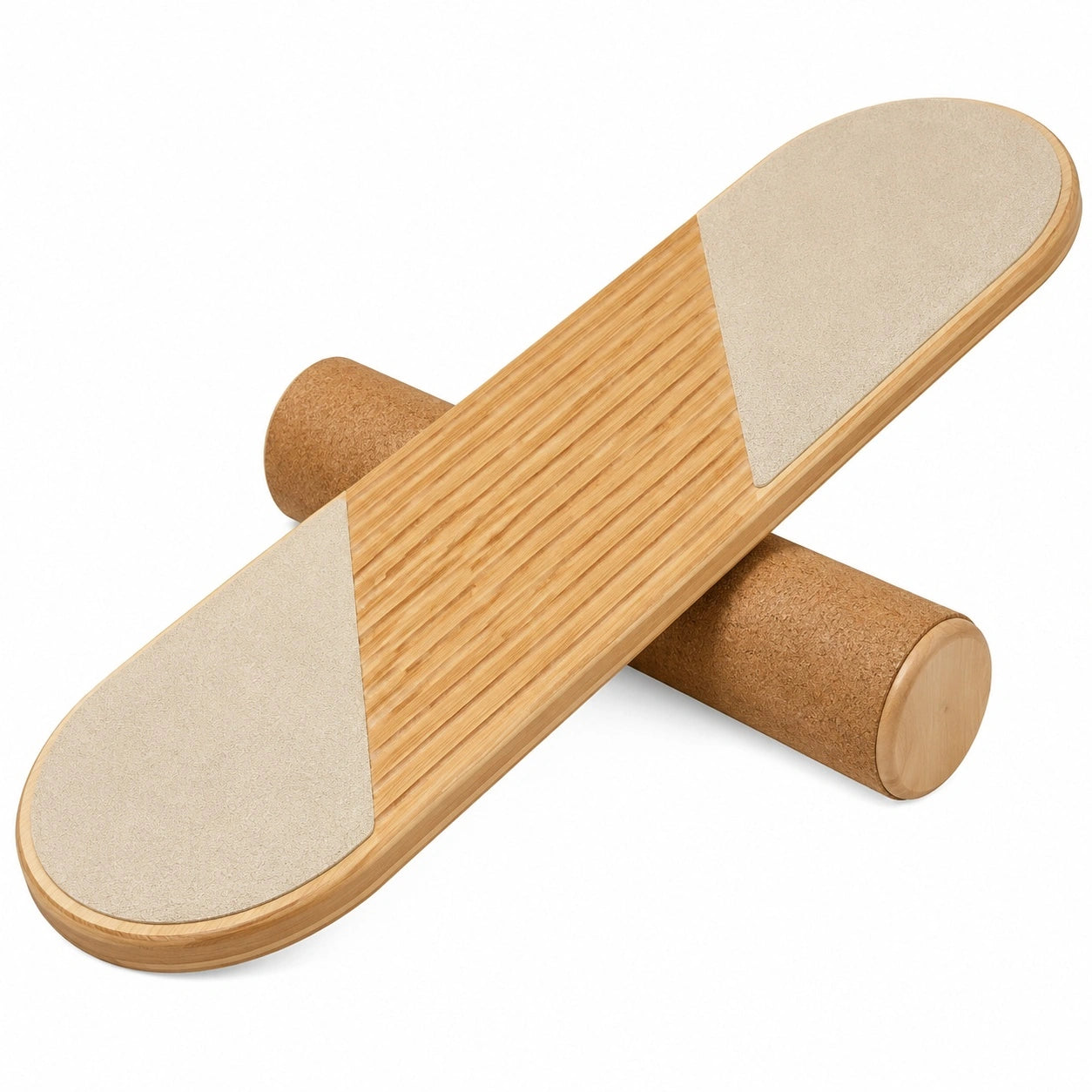 Balance Board aus Holz mit Korkrolle, Naturfarbe
