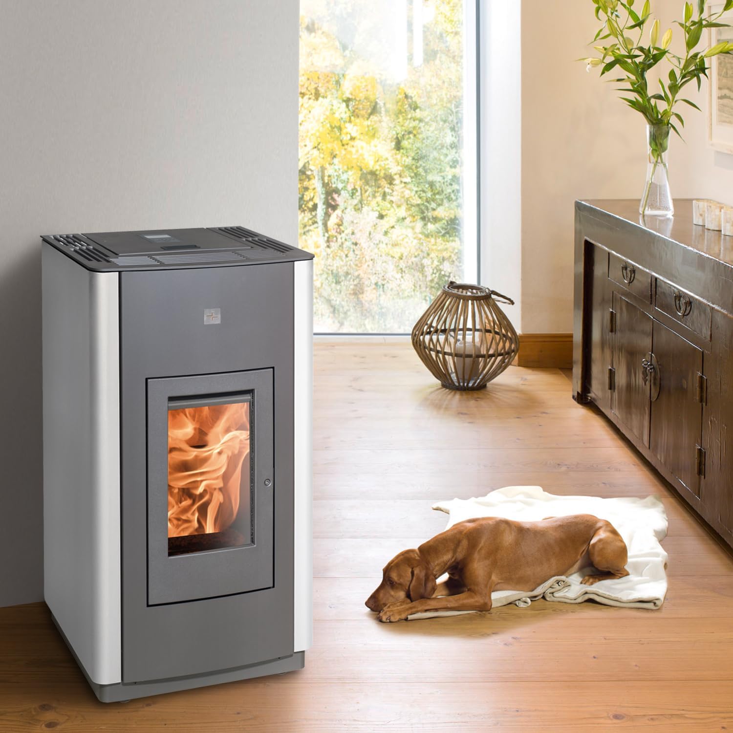Haas + Sohn 05 419 08 19 Haas+Sohn HSP Tisch, *Volumen Pelletbehälter: 17 kg, 8 kW, App-Steuerung, *Rauchrohranschluss: 80 mm (hinten)