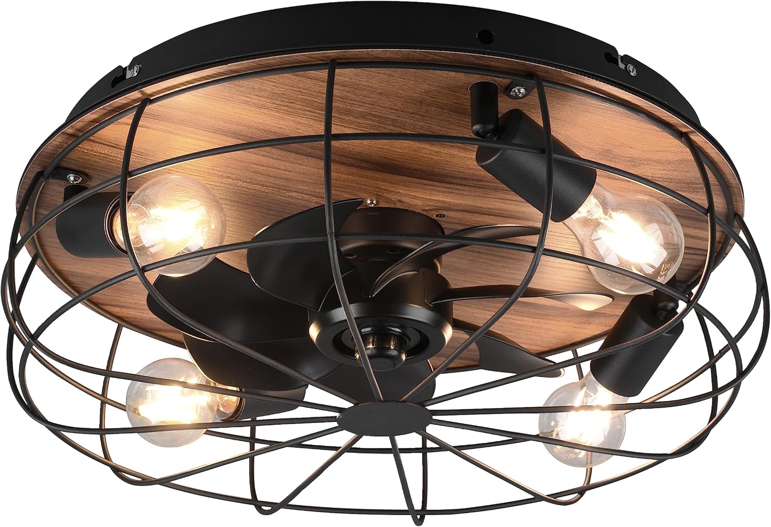 Reality Leuchten Ventilator Trondheim R61105032, einem Durchmesser von 48 cm, Fernbedienung, Timer, Metall Schwarz matt/Holzfarbig, exkl. 4x E27