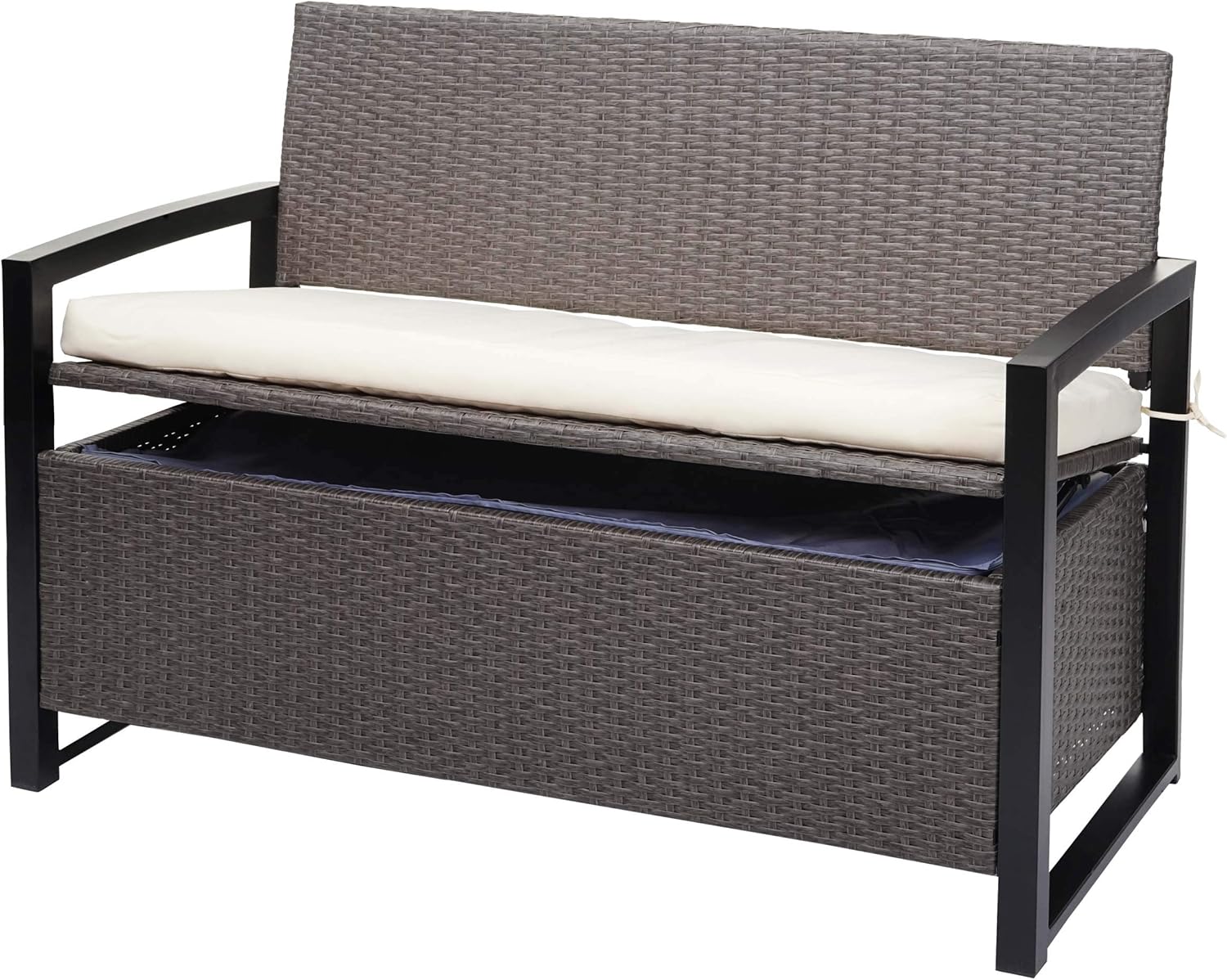 Mendler Poly-Rattan 2er Sitzbank, 150 Liter, Stauraum