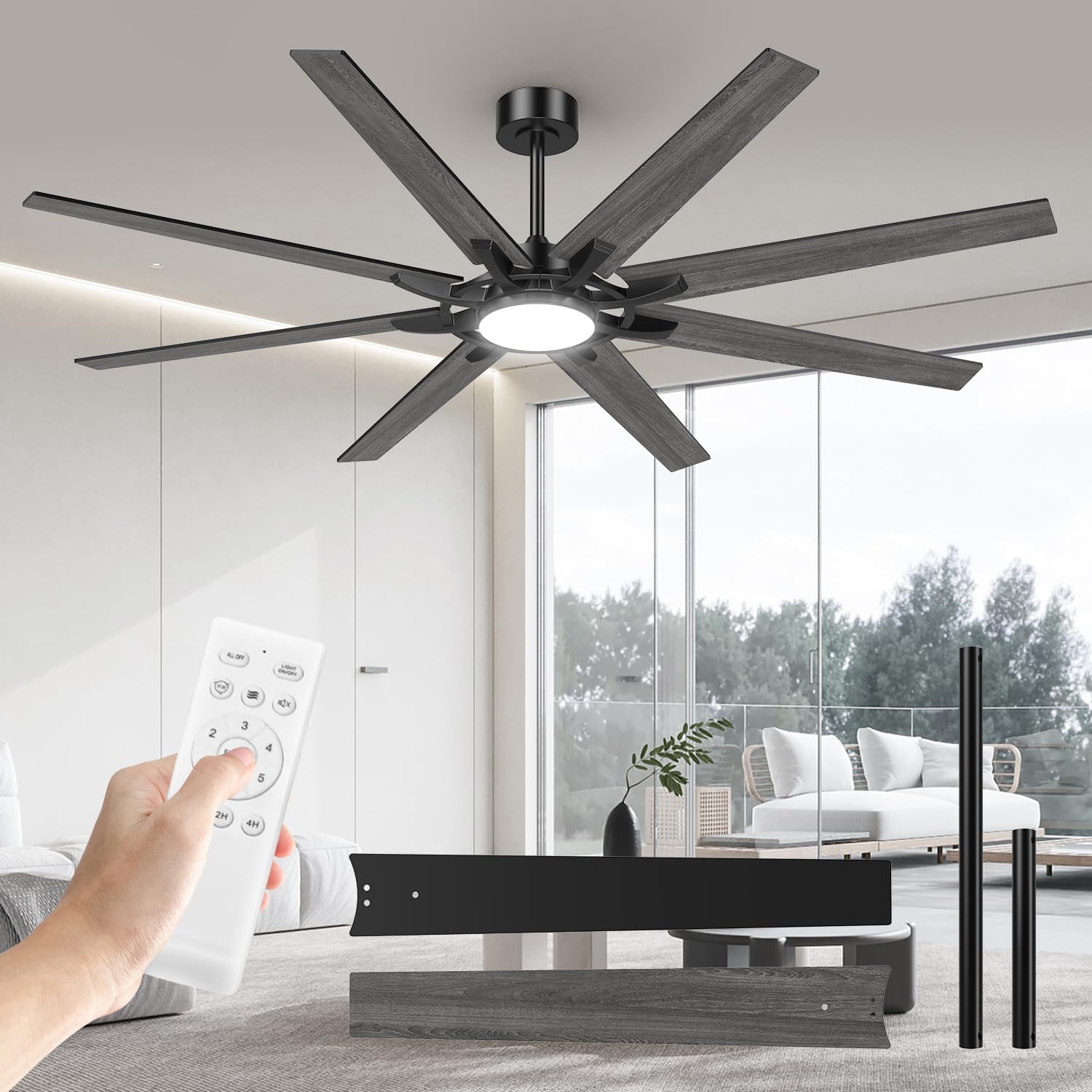 Airwit 183 cm Deckenventilator, 30 dB, Outdoor Deckenventilator mit Licht und Fernbedienung, Timer