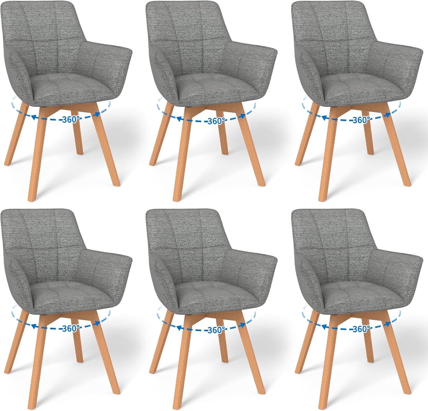 WAFTING 6er Set Drehbare Esszimmerstühle Stuhl, 360 Drehstuhl mit Armlehnen Holzbeinen