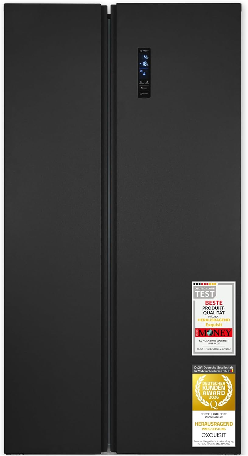 Side-by-Side-Kühlschrank, 442 Liter, 39 dB, NoFrost, LED-Display, Stauraum, Kühl-Gefrierkombination, Schnellgefrieren, Alarm, 4-Sterne-Gefrieren