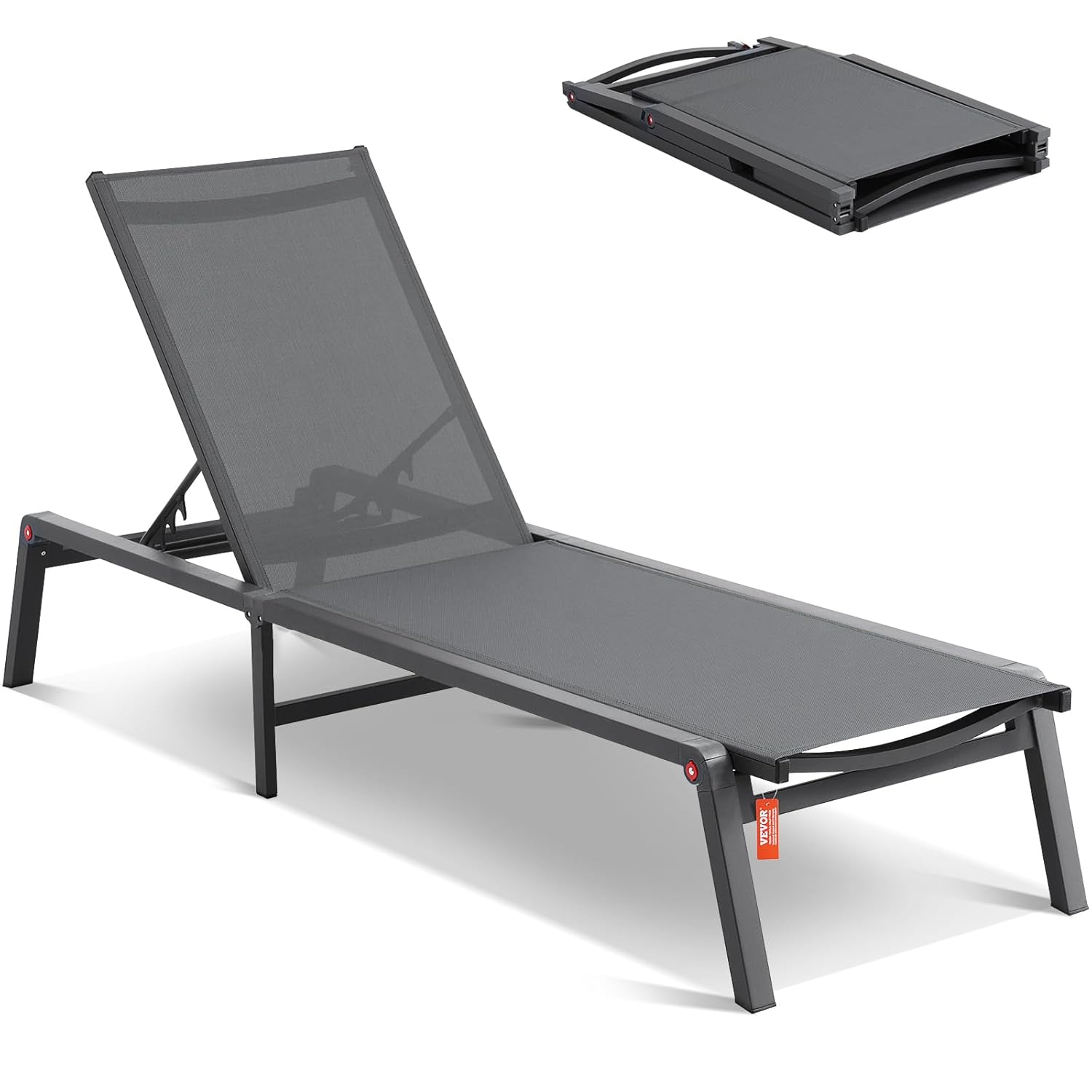 VEVOR Sonnenliege klappbar Pool, 182 × 60 × 88 cm Alu-Liegestühle mit 5 verstellbaren Positionen, klappbar, wasserbeständig