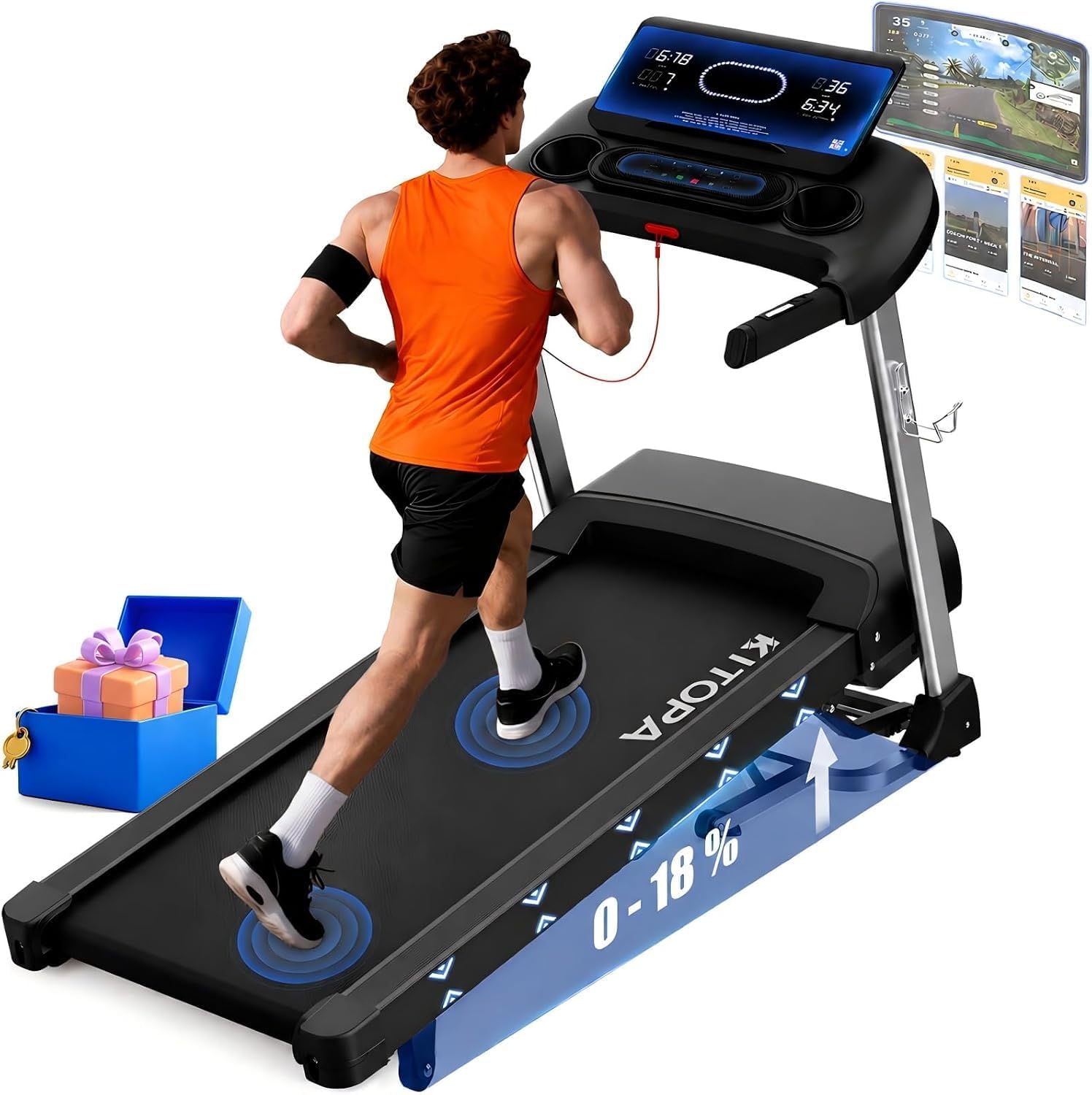Kitopa Laufband für Zuhause Tisch, Laufbander bis 180 KG, Laufbander Klappbar mit interaktivem LCD-Display & Bluetooth, App-Steuerung