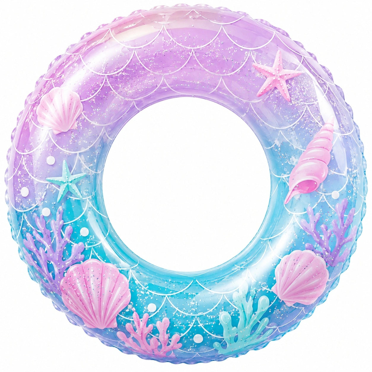 Aufblasbarer Schwimmring Lila/Blau mit Muschel- und Seestern-Design