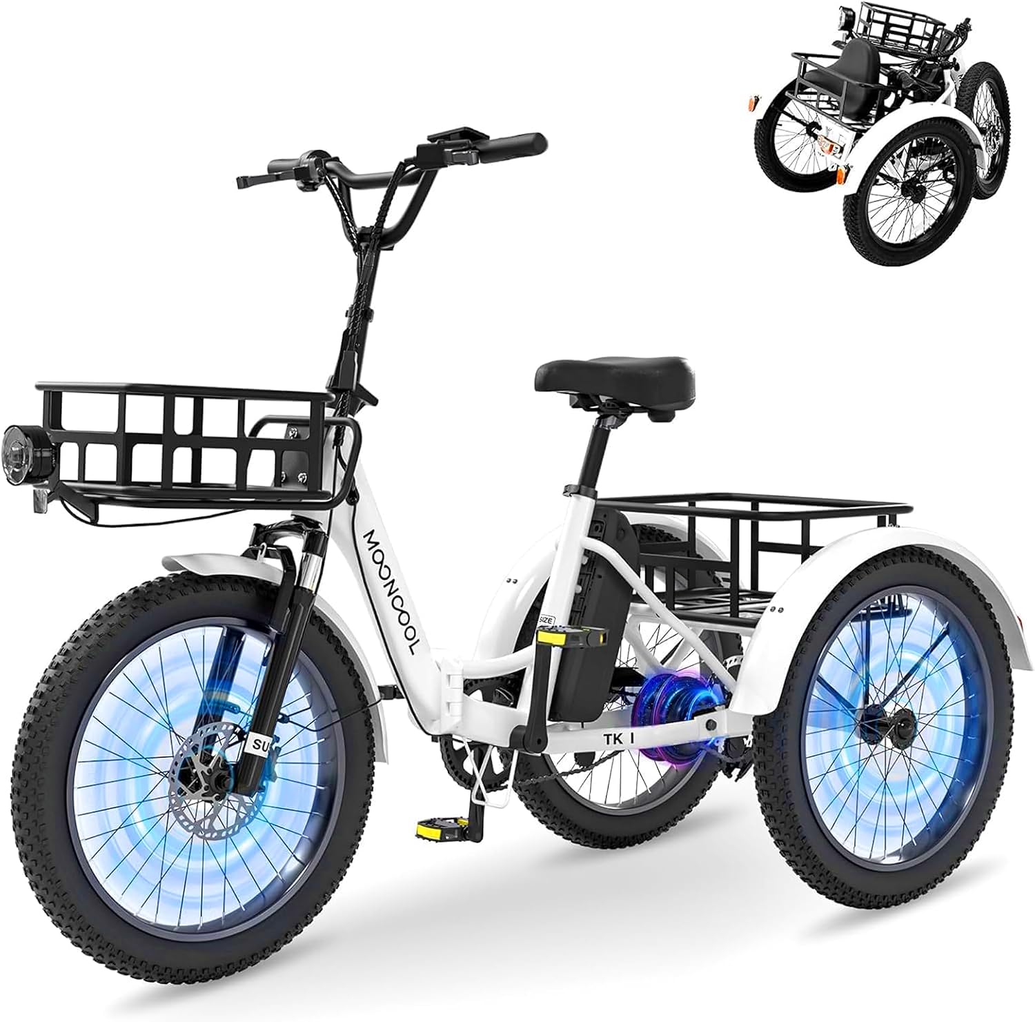 MOONCOOL E Bike Dreirad Klapprad, 250 W Motor 45 Nm, LCD-Display, Stauraum, 20' Elektrofahrräder für Herren Damen, 36V 20AH Akku, IP65 Wasserdicht