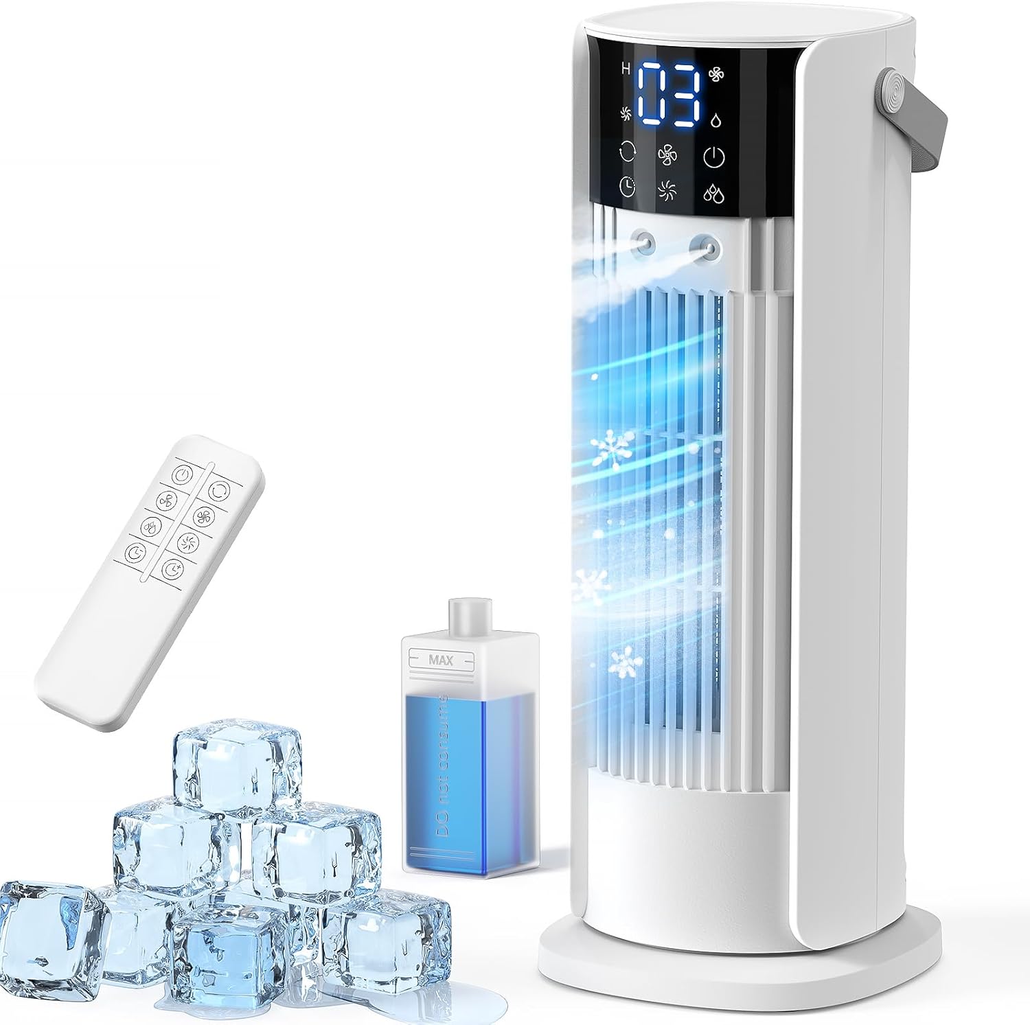 Mobile Klimaanlage, 90 Oszillation, LED-Display, Fernbedienung, Timer, Mini Klimaanlage con Tanque de 900ml, 4-In-1 Luftkühler mit Wasserkühlung