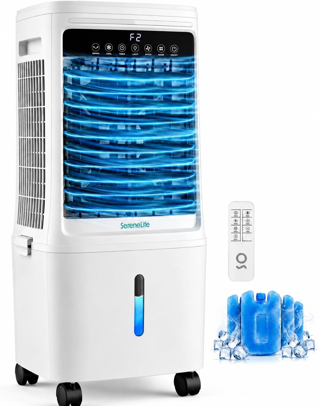 SereneLife Klimaanlage, Timer Abnehmbarer Wassertank 80 W, 65 dB, 60/120 Oszillation, Fernbedienung, 25L Verdunstungsluftkühler für Große Räume