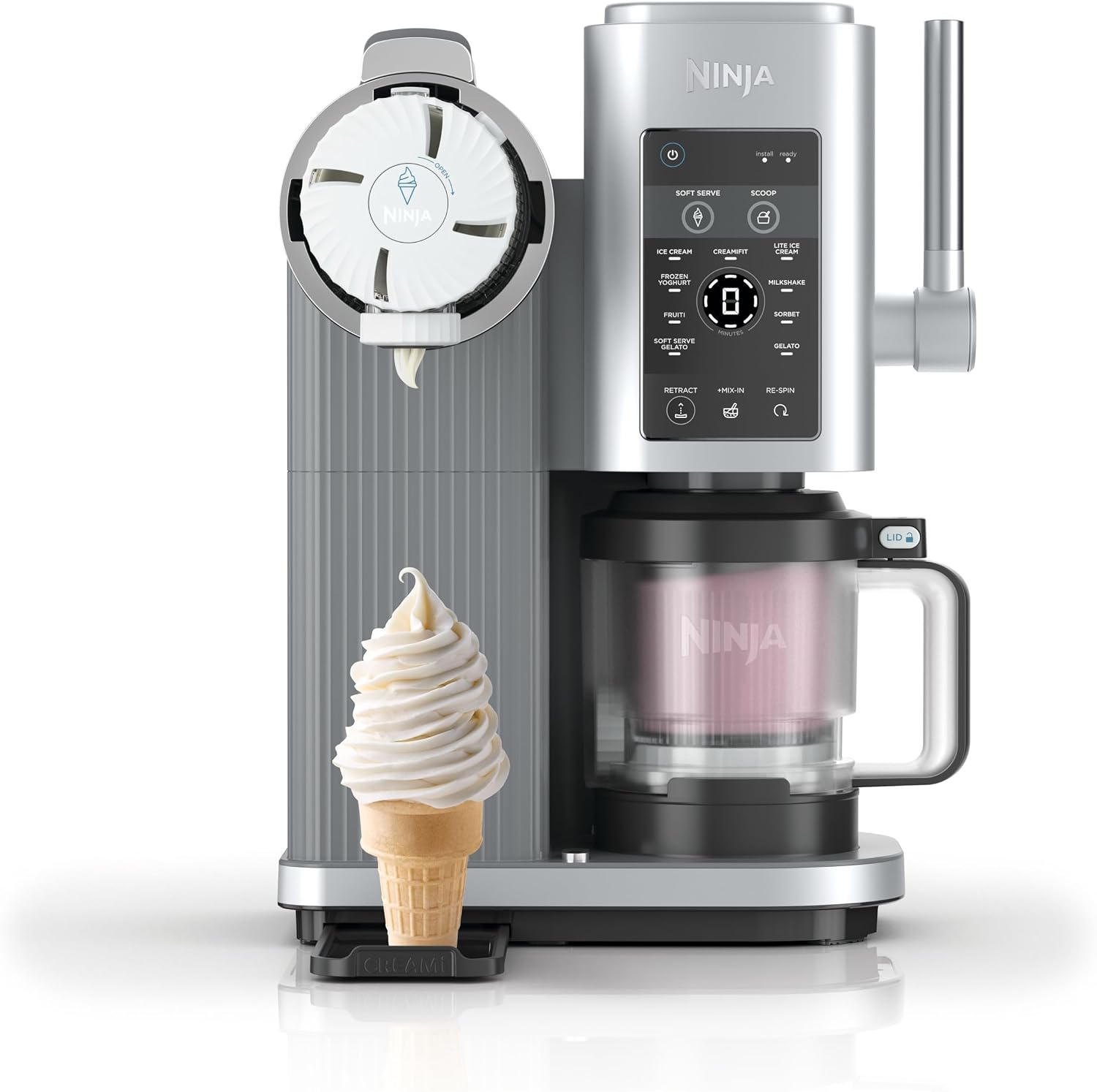 Ninja CREAMi Scoop & Swirl NC701EU Eismaschine, 13 Funktionen, 2 × 480-ml-Behälter, Eiscreme, Softeis, Gelato und Sorbet, Silber