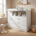 ecomi Wickelkommode Wickeltisch Baby Kommode, 100 cm Höhe in Weiß, Wickeltisch 113 × 100 cm Griffe verchromt, Stauraum, 3 Schubladen, 1 Tür