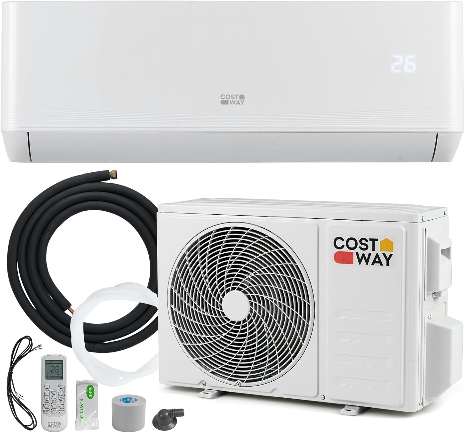 COSTWAY 12000 BTU Split Klimageräte, 12000 BTU, 22 dB, Timer, Oszillation, Inverter, 3,4kW Klimaanlage energiesparend inkl. Kupferleitung, Filter
