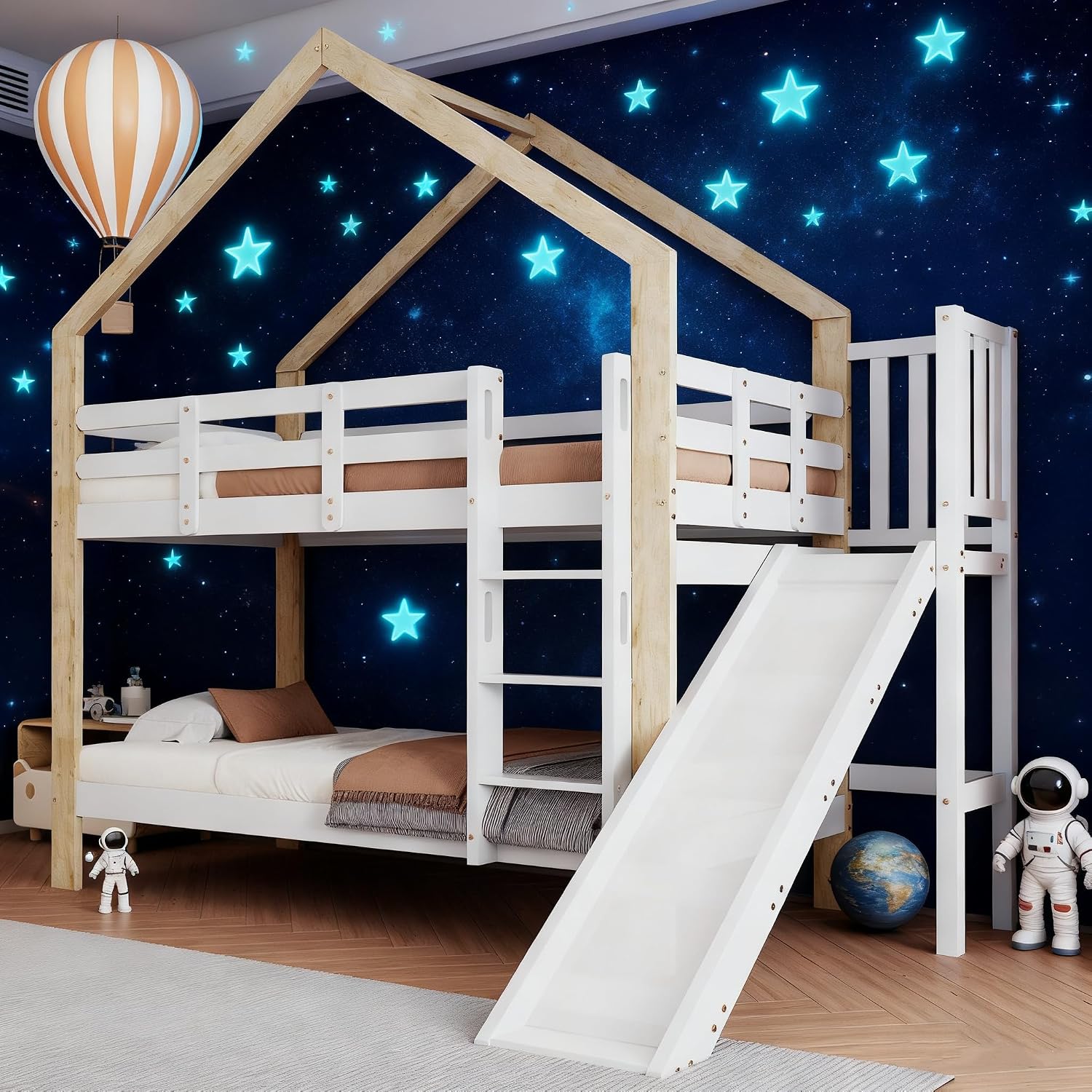 Ball & Cast Etagenbett (90 × 200 cm) mit, Holzerner Bettgestell mit Rutsche + Leiter