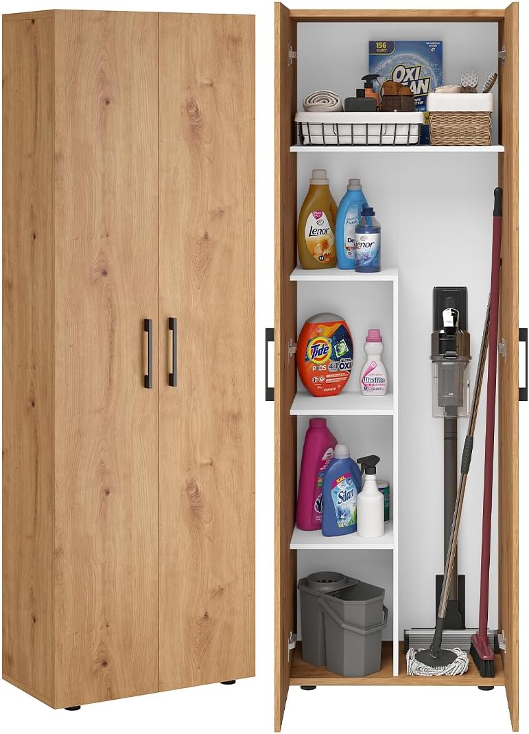 Bellamio Apol Besenschrank, Allzweckschrank 176 × 33 × 60 cm, Flurschrank mit Stauraum, Putzschrank aus Holz