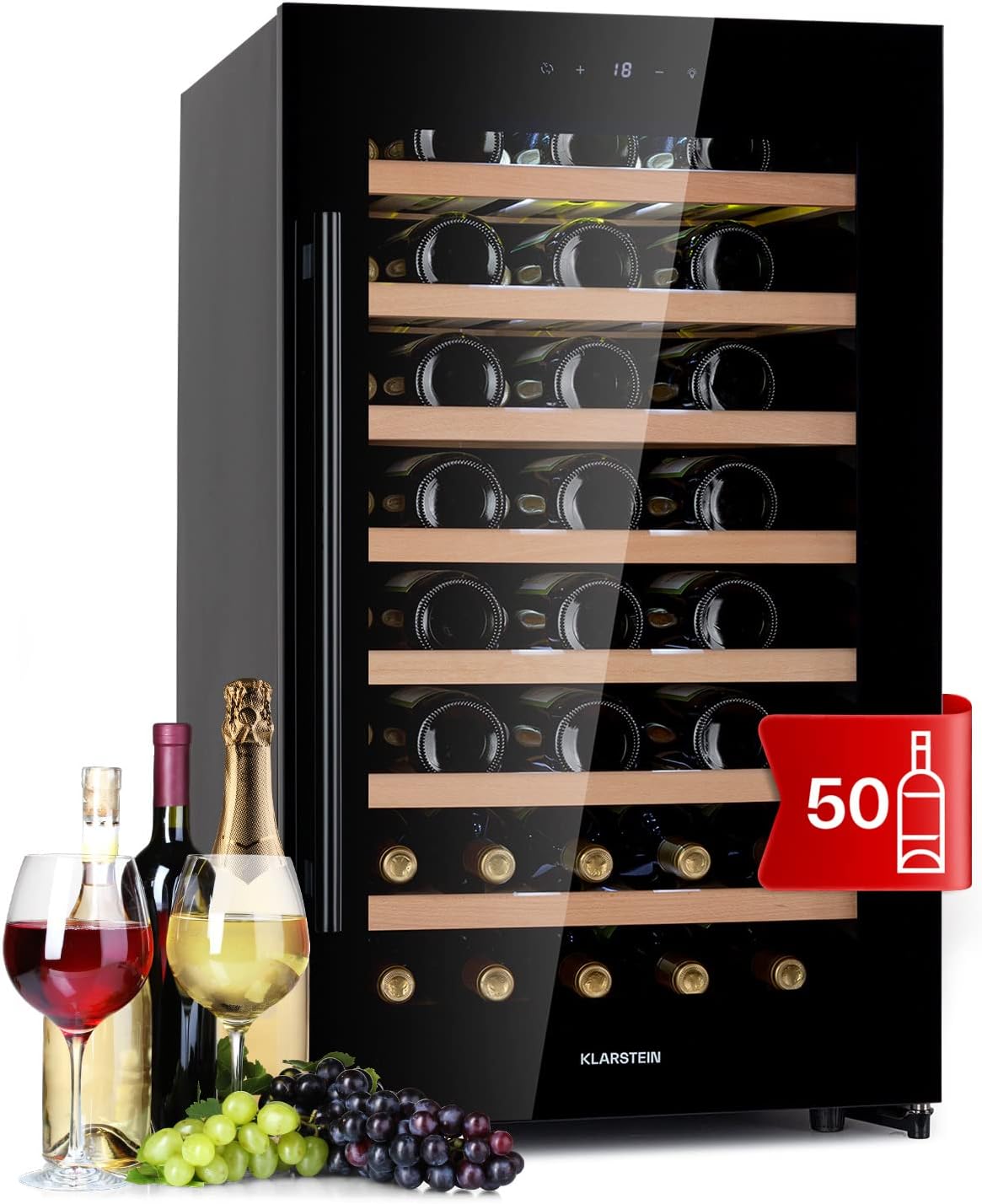 Klarstein Weinkühlschrank, Kleiner Getränkekühlschrank Schmal, 1 Zone Weinkühlschrank mit Glastür, Kühlschrank Klein mit UV-Schutz, 5-18 C