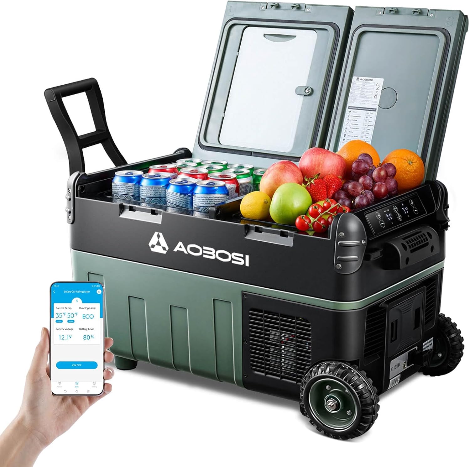 AAOBOSI 30L Kompressor Kühlbox, Camping Kühlschrank mit APP, LED-Beleuchtung, App-Steuerung, Stauraum, 12/24V und 100-240V, -20 C bis 20 C
