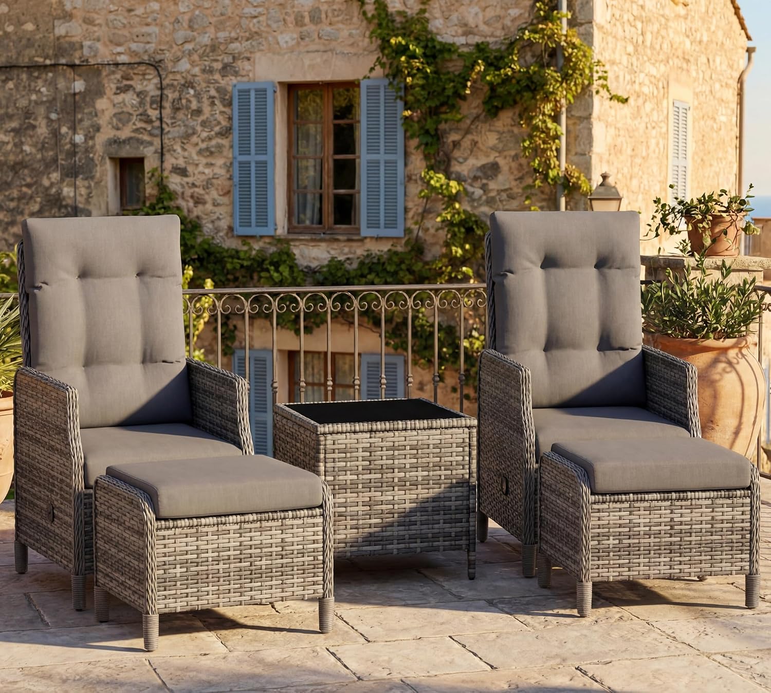 UDPATIO Rattan Gartenmöbel, Wetterfest Terrassenmöbel, verstellbar, wetterbeständig