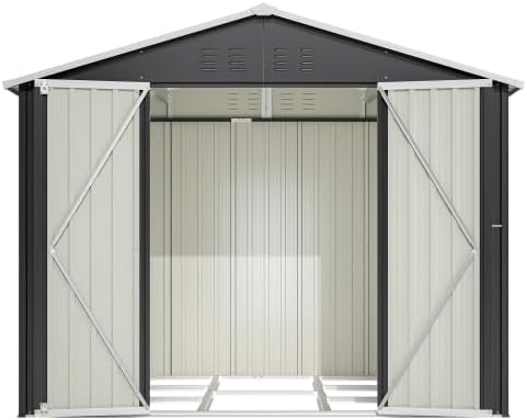 Gartenhaus Metall 240 × 192 cm Schwarz, Stauraum, Wetterfester Fahrradschuppen für Lagerung, wetterbeständig