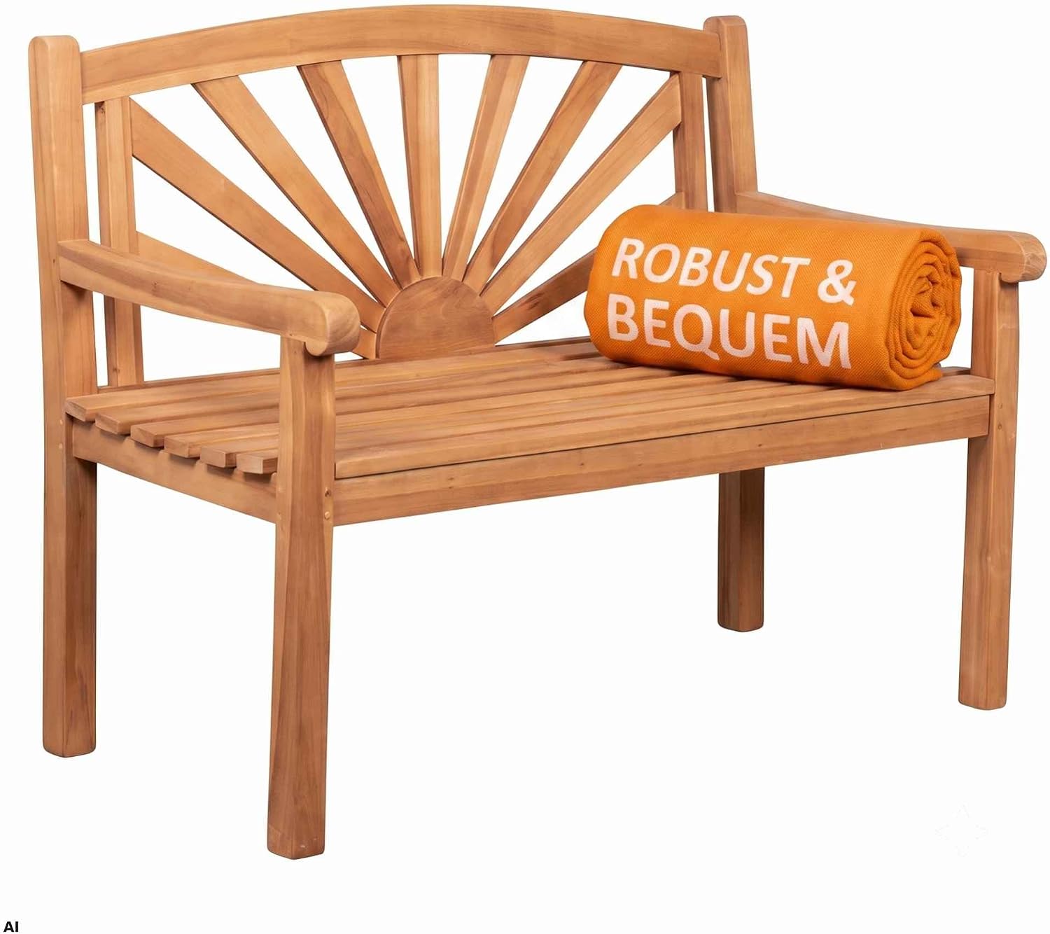 MR. DEKO Gartenbank, 2-Sitzer 120 × 60 × 94 cm, Holzbank mit Lehne, Sitzbank Teak massiv & wetterfest Garten Balkon Terrasse, wetterbeständig