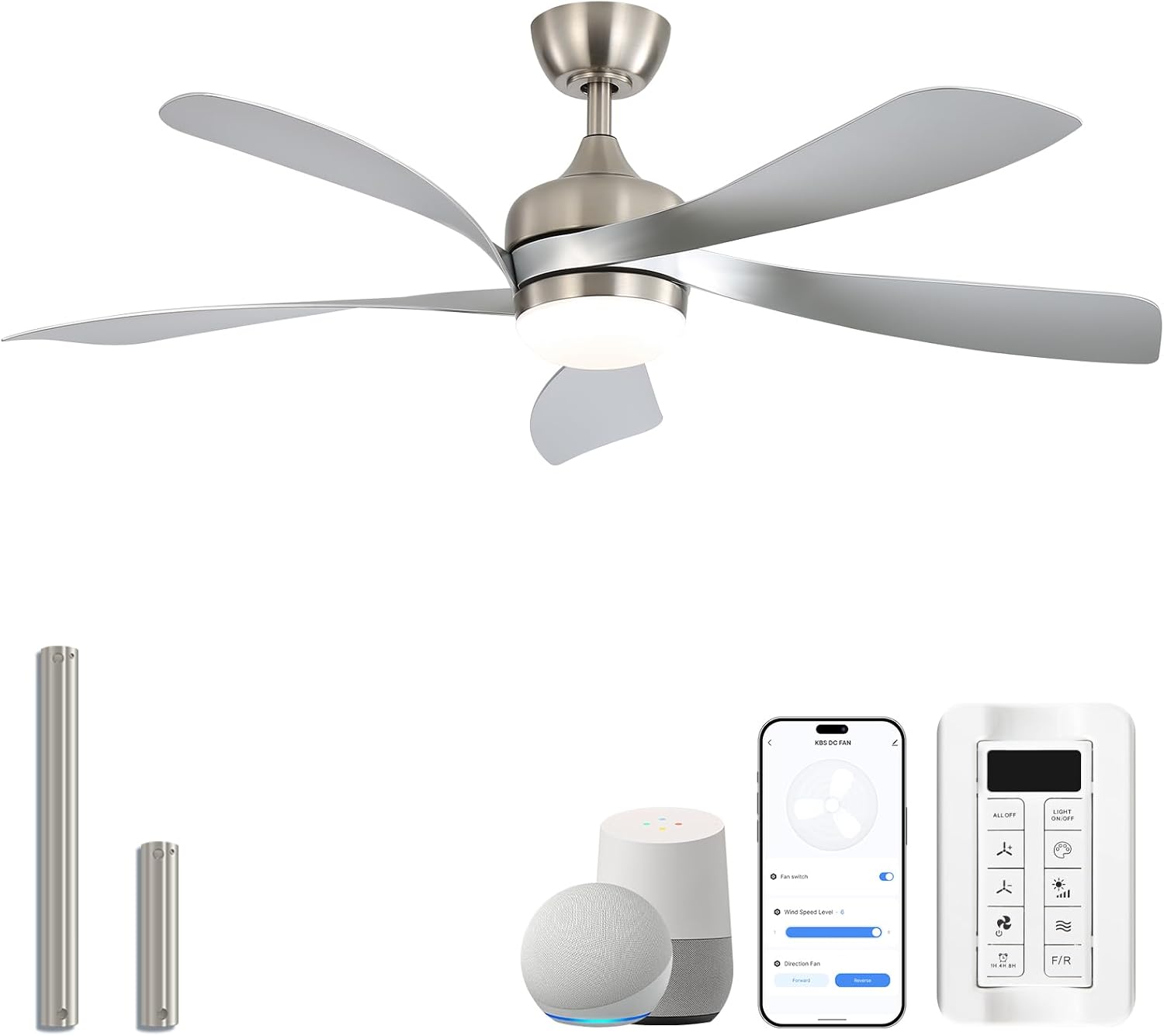 Sofucor Smart Deckenventilator, 132 cm Deckenventilator mit Licht, 25 dB, Kompatibel mit Alexa/APP, Fernbedienung, Timer, App-Steuerung