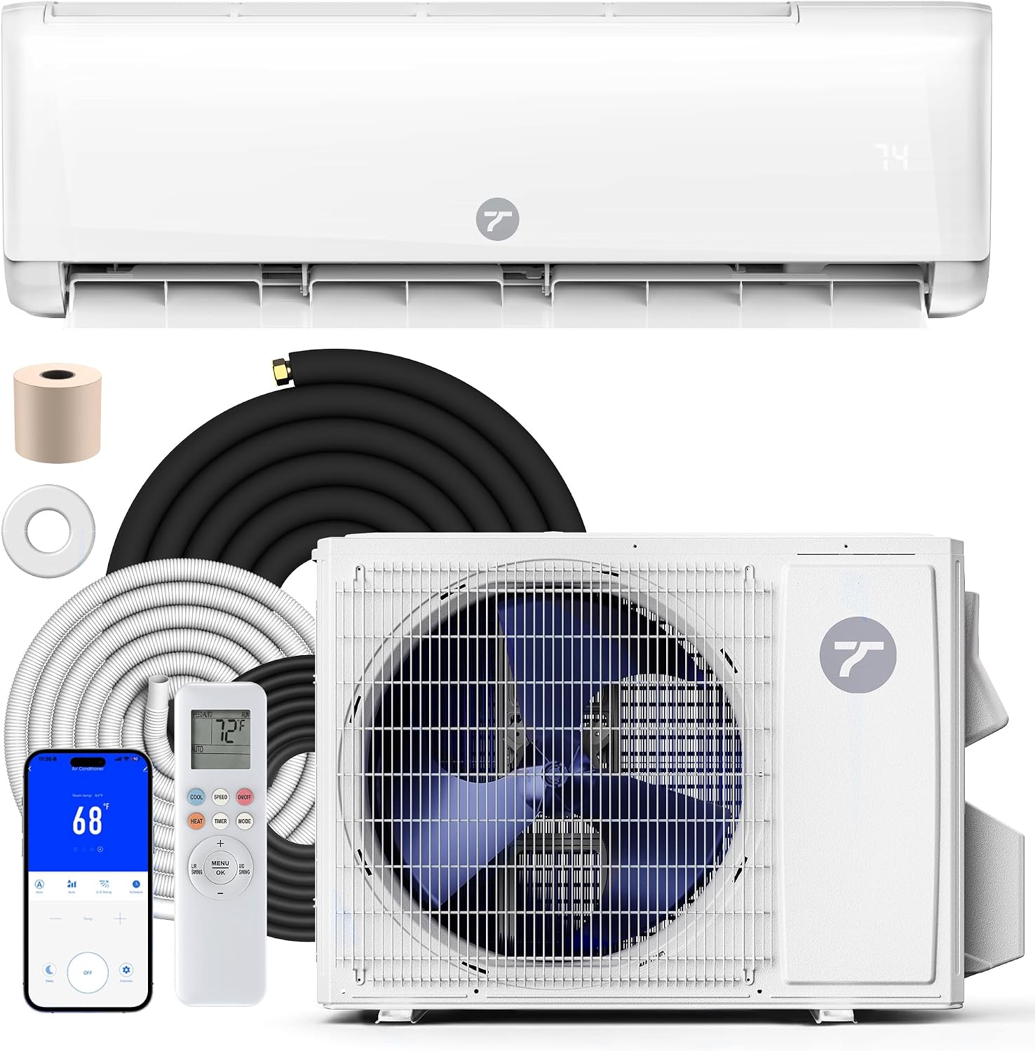 9000 BTU Mini Split Klimaanlage, App-Steuerung, 22 SEER2 AC & Heat Pump, Quiet Ductless System for Up to 450 Sq. Ft, R32 Refrigerant