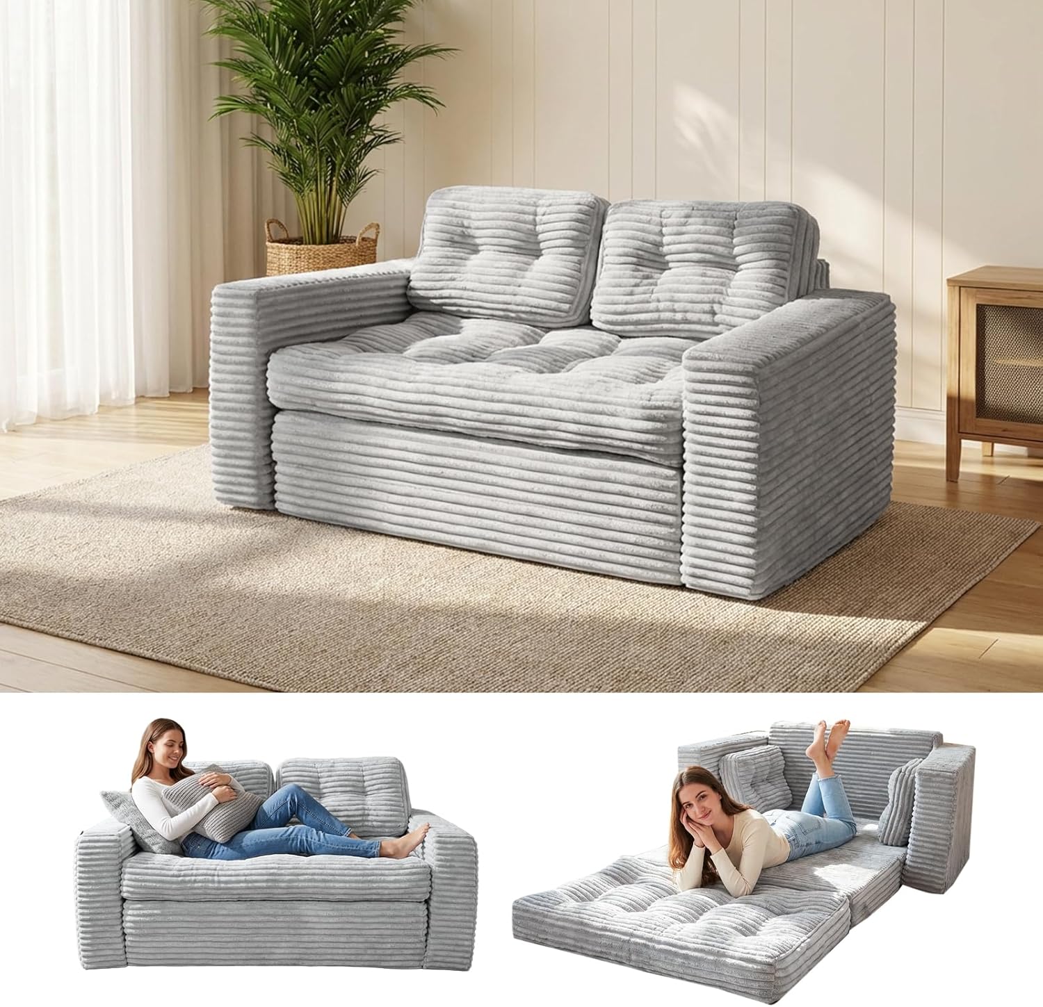 Bodensofa Schlafsofa Bed mit Pillow Back Support Armrest 140, klappbar