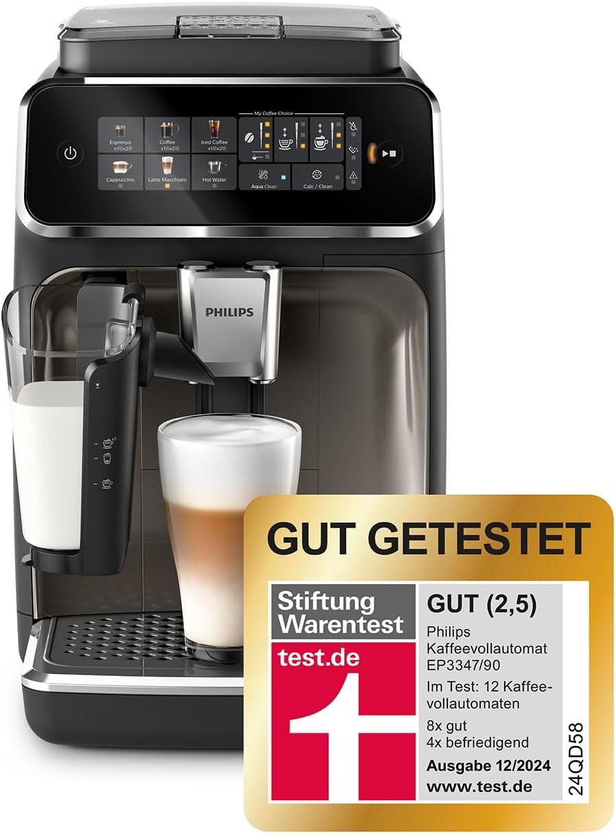 PHILIPS 3300 Series Kaffeevollautomat, Modernes Farb-Touchscreen-Display, 6 Getränke, 100% Keramikmahlwerk, Schwarzchrom (EP3347/90)