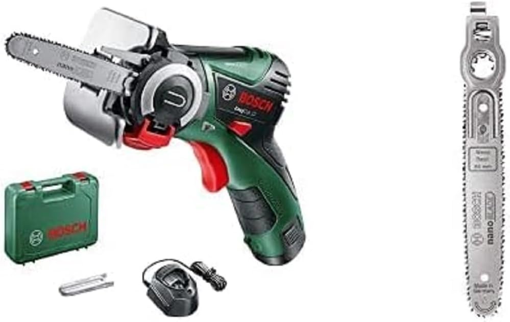 Bosch Akku Säge EasyCut 12 (1 Akku Tisch, 12 Volt System, im Koffer) + Sägeblatt NanoBlade (für Holz man synthetische Materialien)