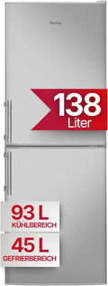 Amica Kühl Gefrierkombination freistehend 148 × 52 × 59 Tisch, 38 dB, 93 Liter, Edelstahloptik, Abtauautomatik