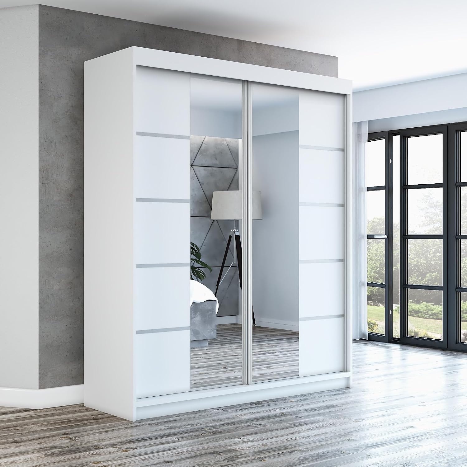 A&J MöbelLand Schwebetürenschrank ERA Kleiderschrank 2-türig mit Spiegel, Garderobe 160 cm (Weiß/Weiß/Weiß), Stauraum