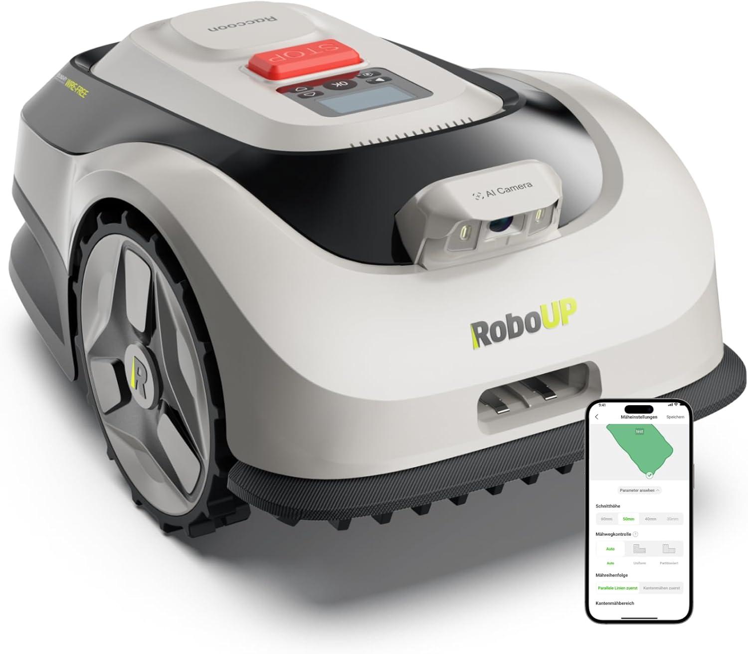 Raccoon 2 SE Mähroboter, 3-8 cm Schnitthöhe, Fernbedienung, App-Steuerung, Max. 600 Rasenfläche