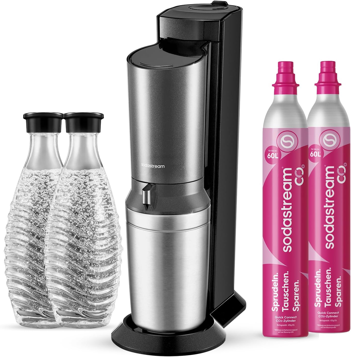 SodaStream Crystal 3.0 Wassersprudler mit 2x Quick-Connect CO2-Zylinder und Tisch