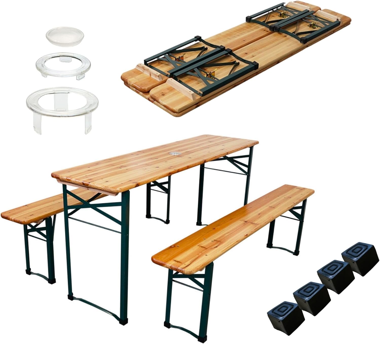 CHEFGASTRO Bierzeltgarnitur klappbar 170 cm breit 3-teilig 1x Tisch, Stauraum, bequem Platz für bis zu 6 Personen, klappbar, wetterbeständig