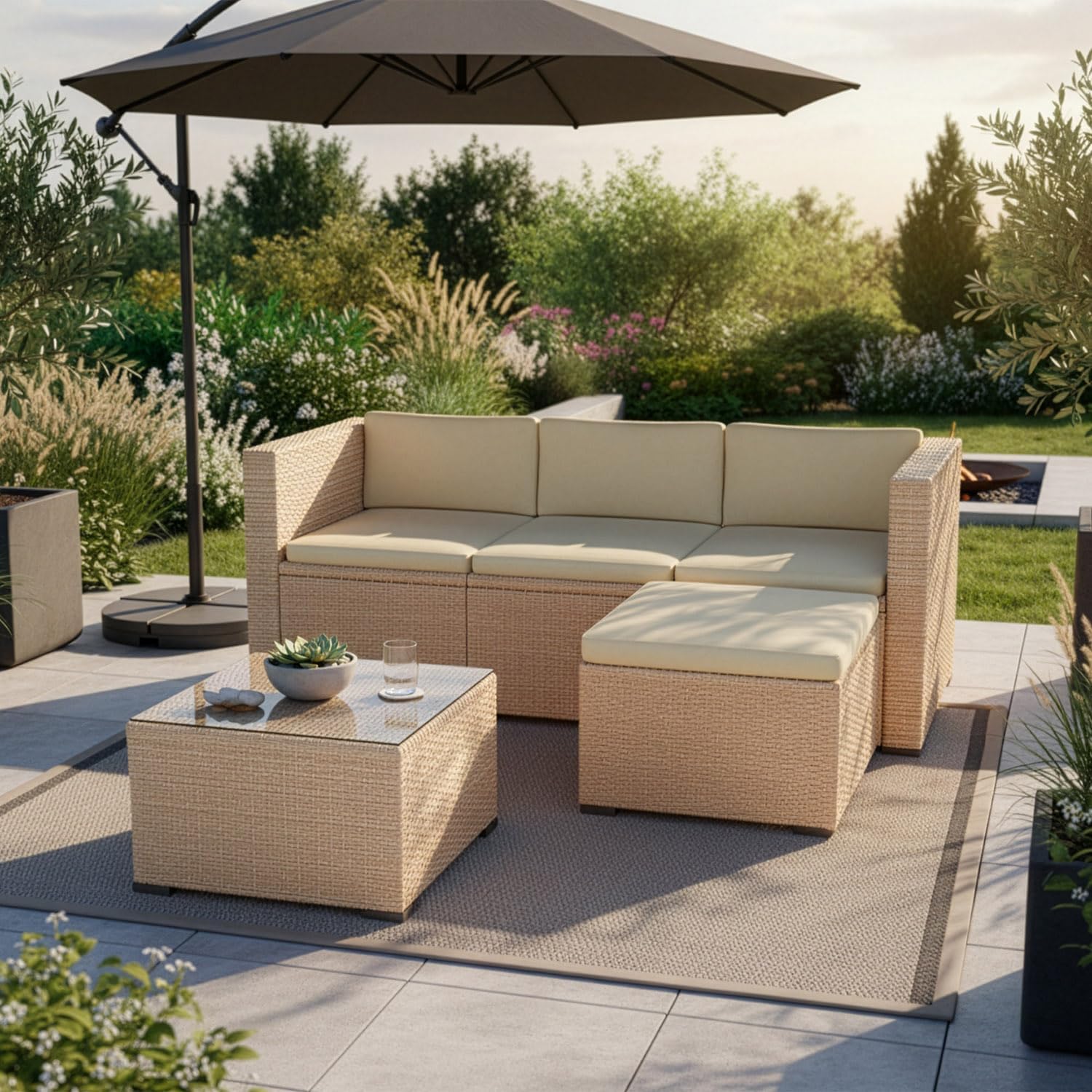 Juskys Polyrattan Lounge Punta Cana M für 3-4 Personen mit 3er Sofa, Gartenmöbel Set wetterfest, wetterbeständig