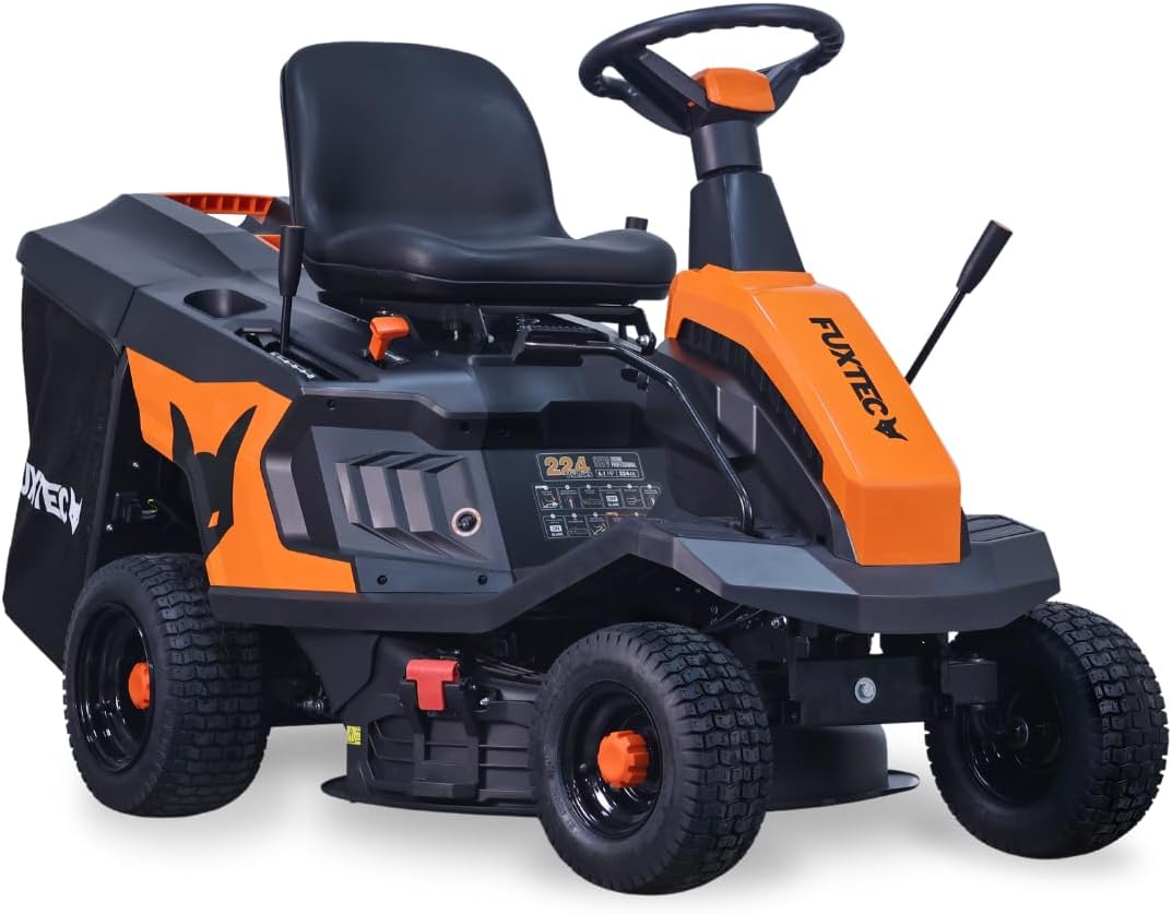 FUXTEC FX-RMR66 Aufsitzmäher für große Rasenflächen, 66 cm Schnittbreite, 4,5 kW/6 PS, eStart, 150-l-Fangkorb, Seitenauswurf