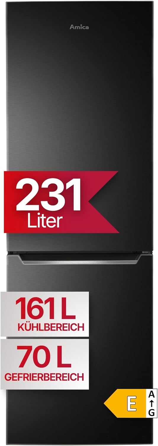 Amica Kühl Gefrierkombination freistehend mit Total NoFrost 170 × Schrank, NoFrost, Stauraum, schwarze Edelstahloptik
