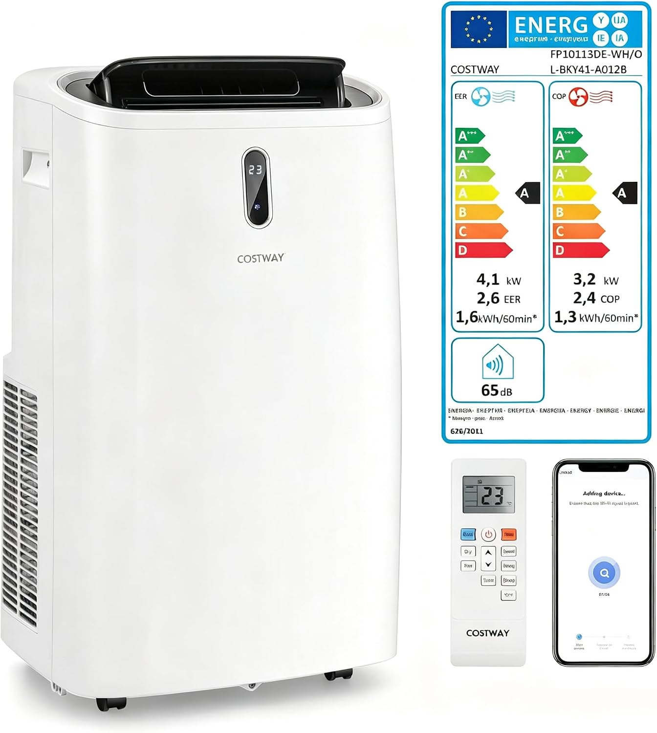 COSTWAY 14000 BTU Klimagerät, 14.000 BTU, 57 dB, Fernbedienung/App, 24H Timer, App-Steuerung, Oszillation, Klimaanlage 5 in 1 Kühlen, Entfeuchten