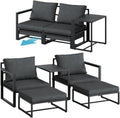 STEELSØN Asteri Sitzgruppe 5-teilig - Gartenmöbel, Balkonlounge Metallgestell Schwarz, Gartenmöbel Set mit 2 Sessel, 2 Hocker, 1 Tisch, wetterfest