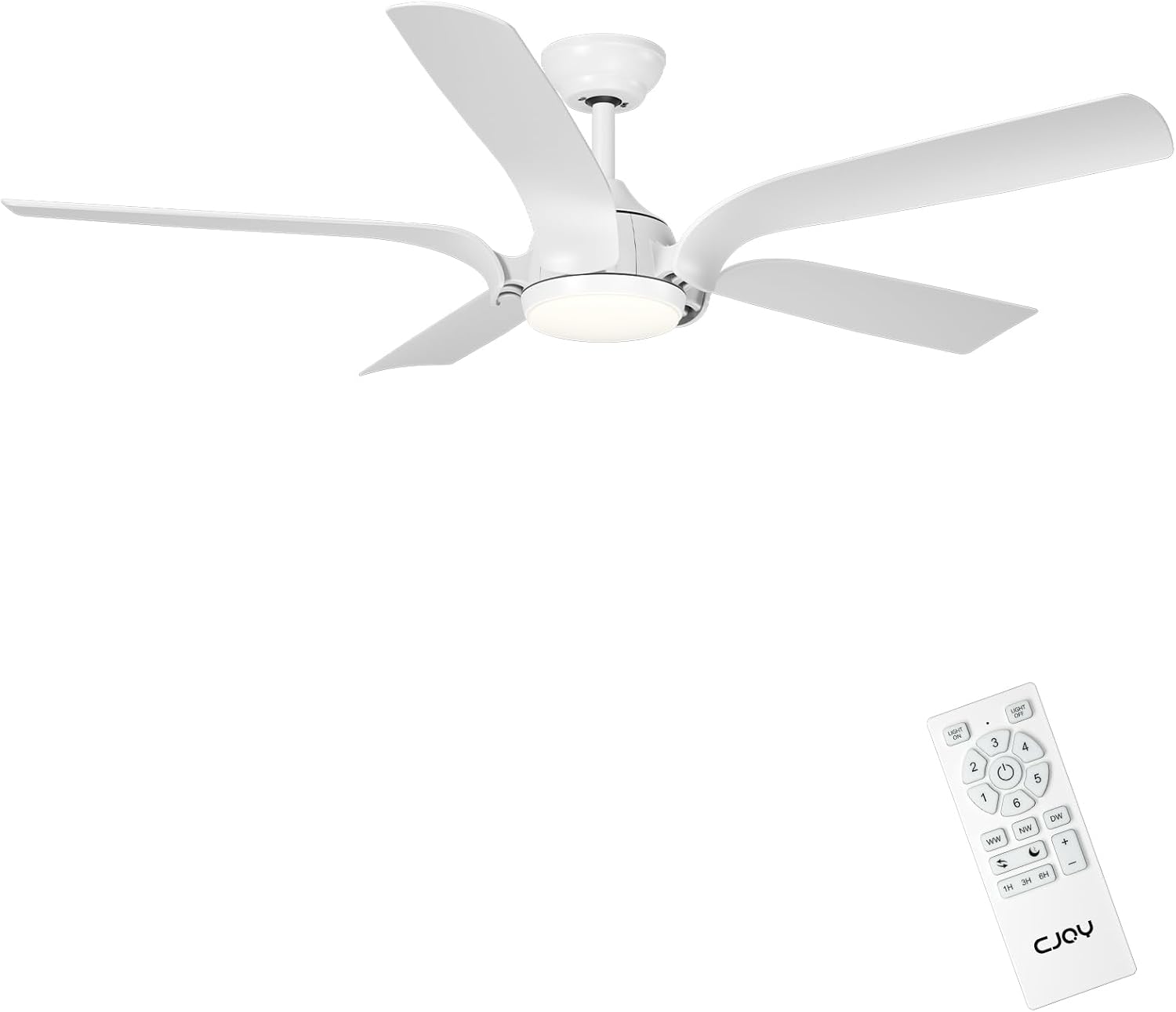CJOY Deckenventilator, 142 cm Weiß Deckenventilator mit Fernbedienung Leise, 1 Geschwindigkeit: 4,9 W - 86 U/min, Timer, 6 Geschwindigkeiten