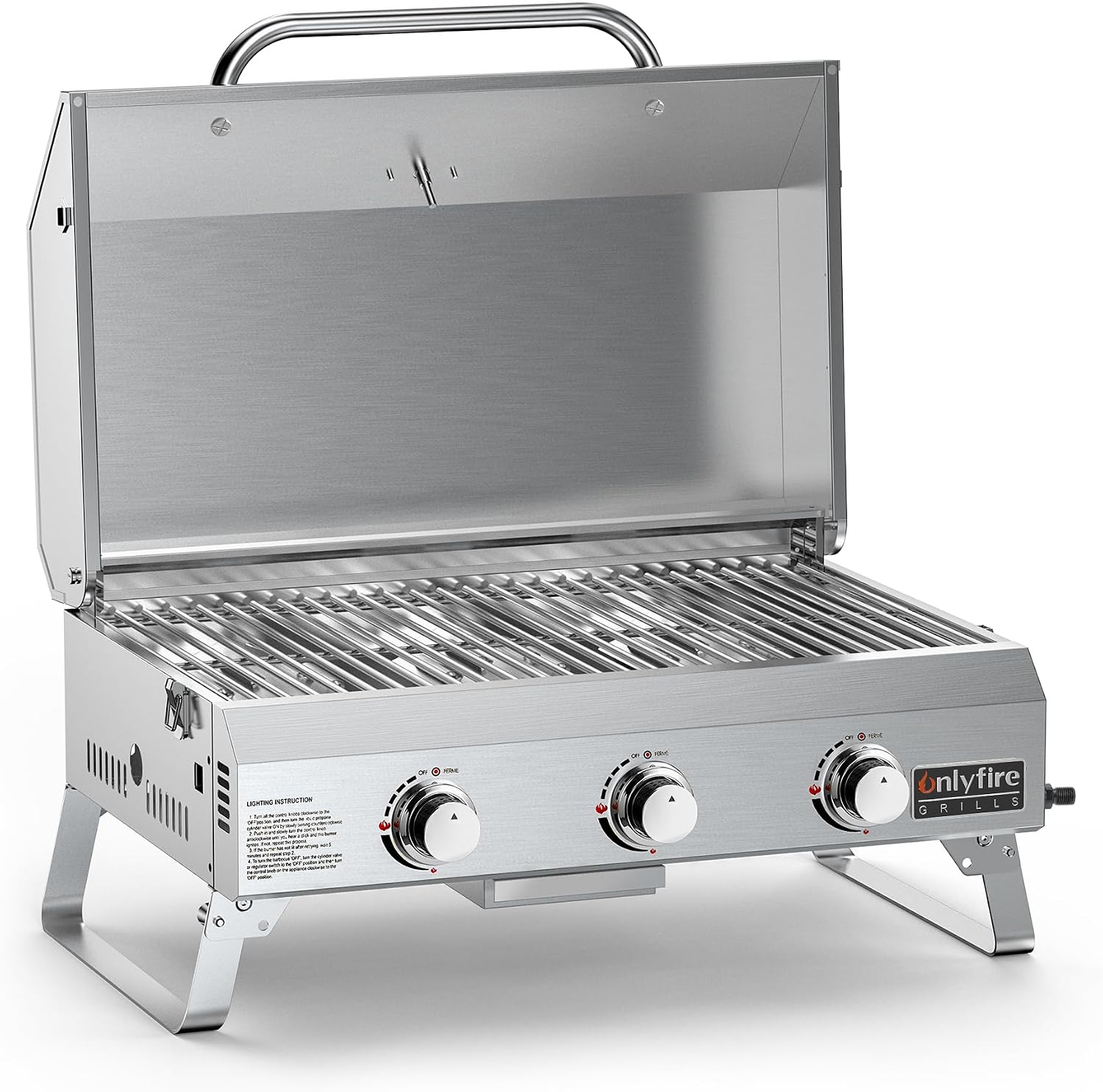 Onlyfire 3 Brenner Tragbarer Gasgrill, Grillfläche 56,5 × 34 cm, einem 56,5 × 34 cm (286 sq, 7Kw, Klappbaren Beinen