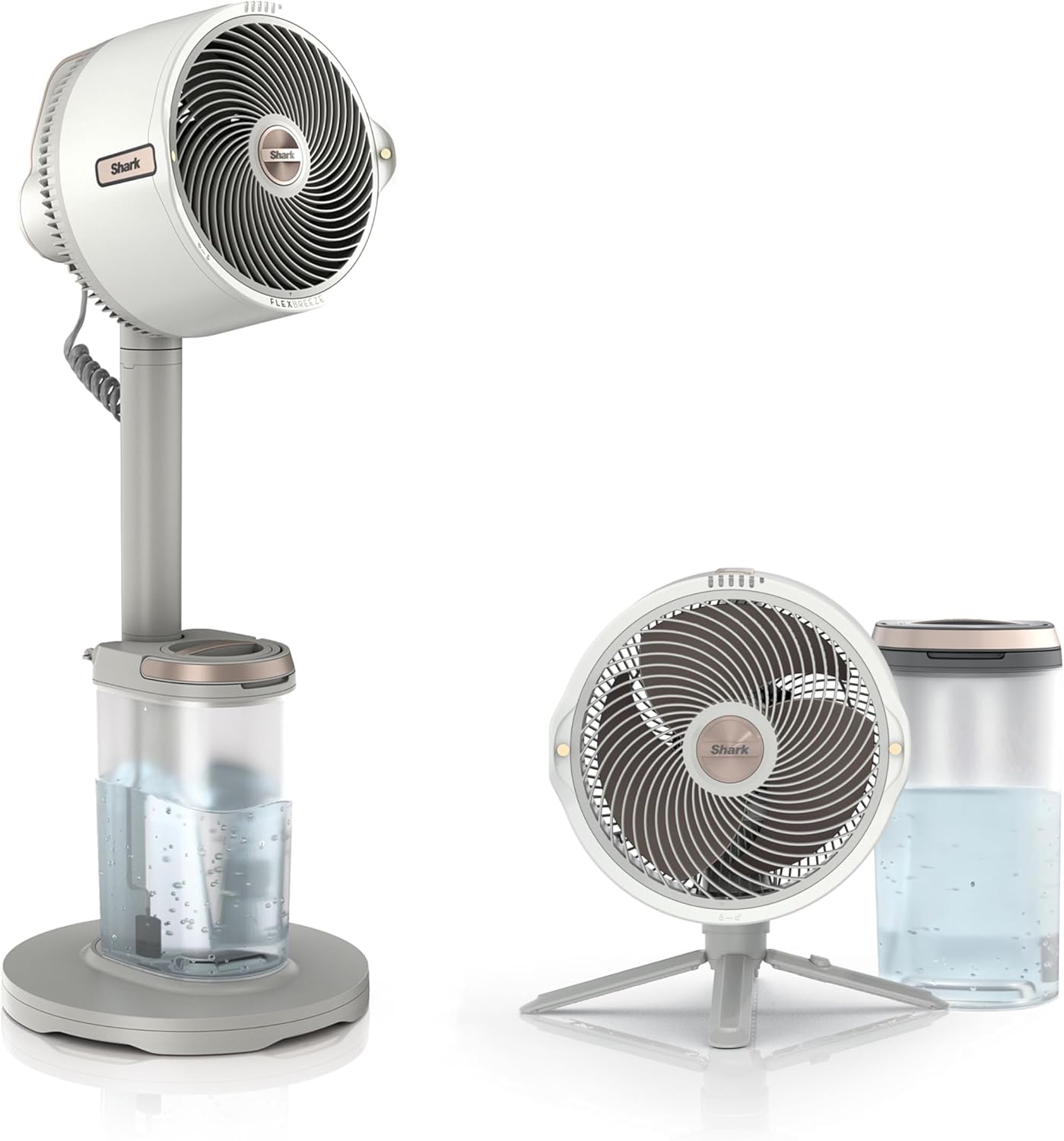 Shark FlexBreeze Pro Mist FA300WHEU Akku-Ventilator mit Sprühsystem, Stand- und Tischbetrieb, 5 Stufen, 180 Oszillation, Dove