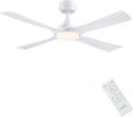 CJOY Deckenventilator, LED Dimmbar, Fernbedienung, Timer, LED-Beleuchtung, Weiß Deckenventilator mit Beleuchtung 4 Flügel, 6 Geschwindigkeiten