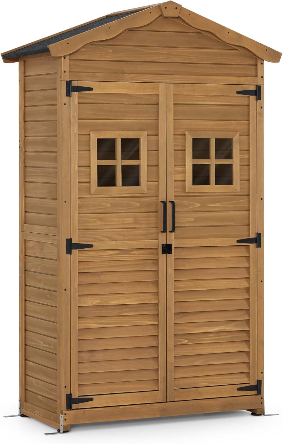 M MCombo Gartenschrank Gartenhaus Holz Wetterfest, 57 × 109 × 180 cm, 1152 (Natur), Geräteschuppen mit 2 Bewegliche Regale, wetterbeständig