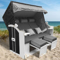 BRAST Strandkorb Usedom 3-Sitzer XXL für 2-3 Personen Tisch, 165 cm breit, 5 Designs, wetterfeste Abdeckhaube, verstellbare Rückenlehne Fußkissen