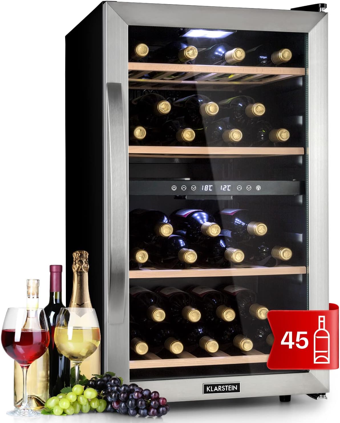 Klarstein Weinkühlschrank, Display, Getränkekühlschrank Schmal, Kühlschrank mit Glastür, Getränkekühlschränke Freistehend, Weinkühlschrank Klein
