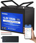 DCHOUSE 12V 100AH LiFePO4 Bluetooth Lithium Batterie Tisch, App-Steuerung, 10A Batterie Ladegeräte, 100A BMS Niedertemperaturschutz