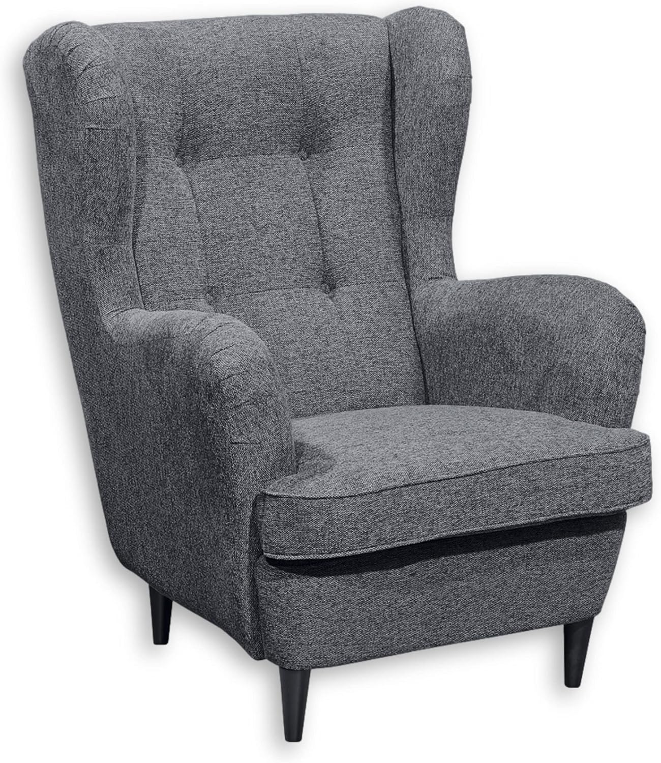 OSKAR Ohrensessel mit geknöpfter Polsterung, 78 × 102 × 98 cm (B/H/T), Vintage Wohnzimmer Sessel mit Massivholz Füßen