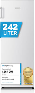Heinrich´s freistehender Kühlschrank, leise 40 dB, 242 Liter Kühlvolumen, Welche Lautstärke hat der HVK 3096 W?, LED-Beleuchtung, verstellbar