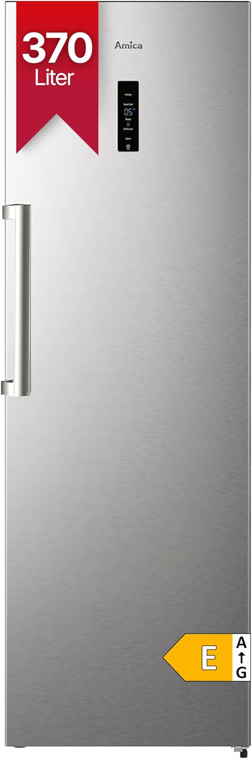 Amica Vollraum-Kühlschrank, 40 dB, 370 Liter, NoFrost, Display, kuehlschrank Edelstahloptik