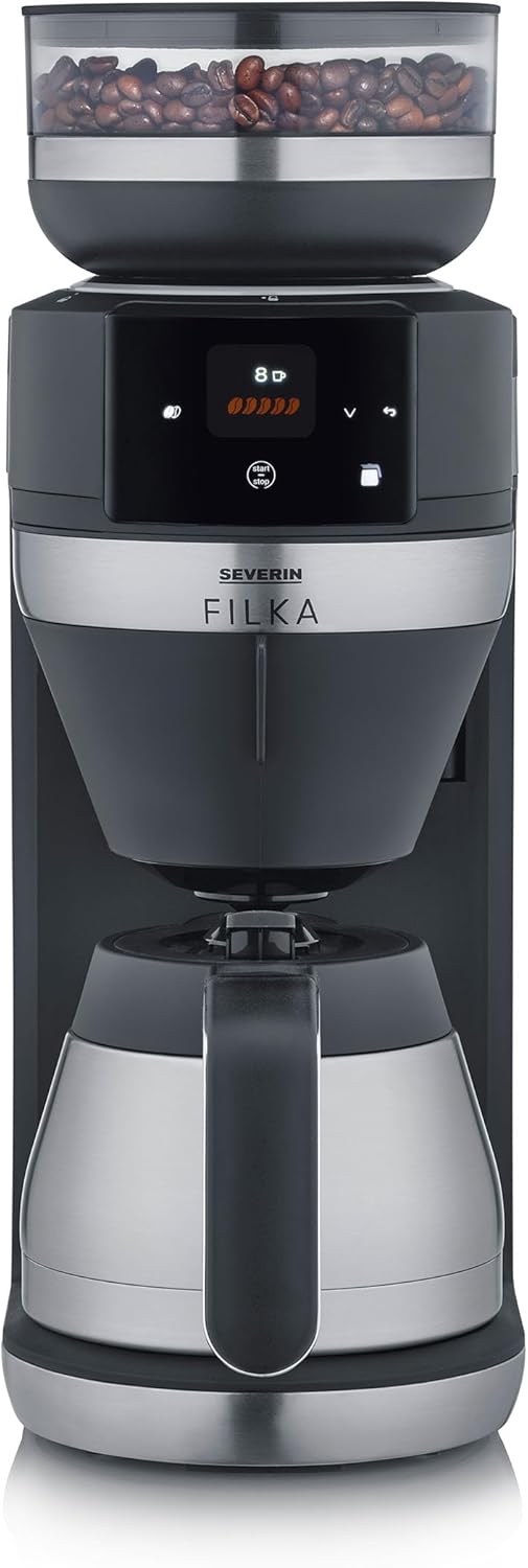 SEVERIN FILKA Kaffeemaschine, 5-in-1 Filterkaffeemaschine mit LED-Display, schwarz-matt/Edelstahl, KA 9695